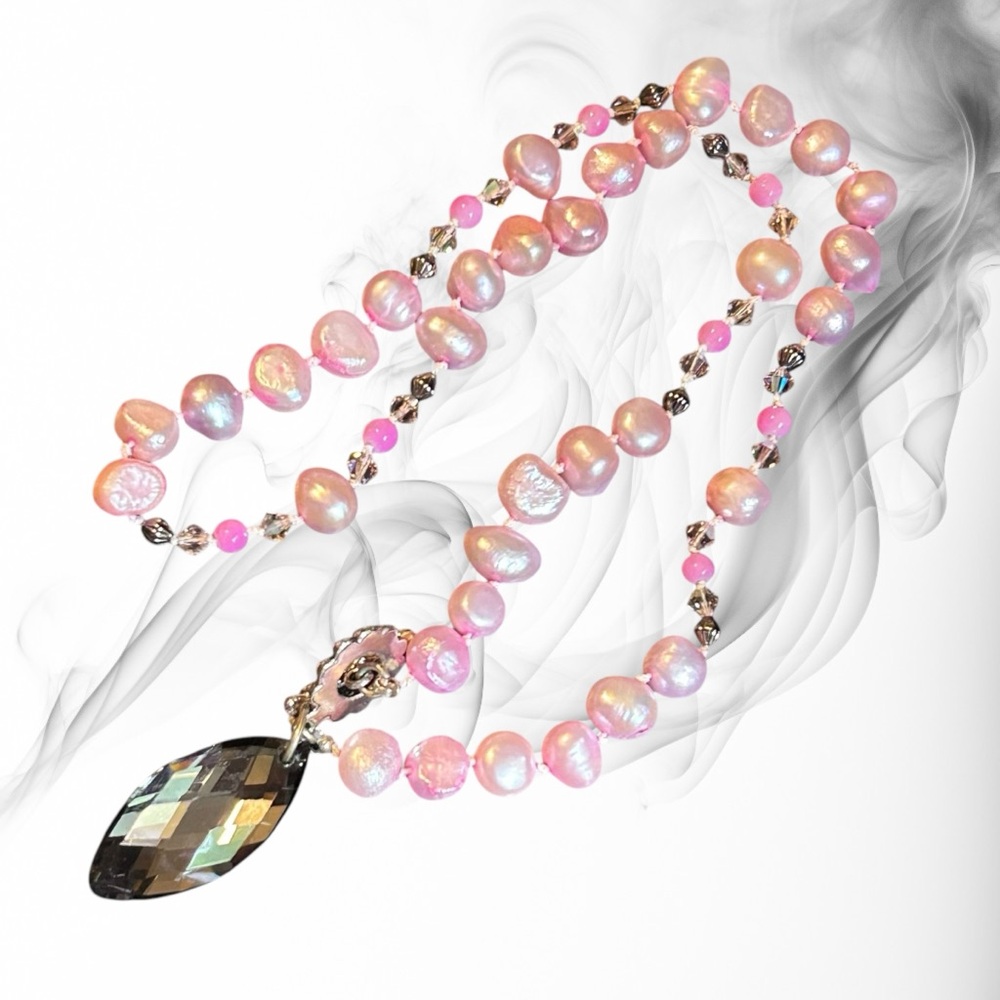 Hand Crafted Necklace Pearls Pink Cultured Authentic Hand-Knotted Silk